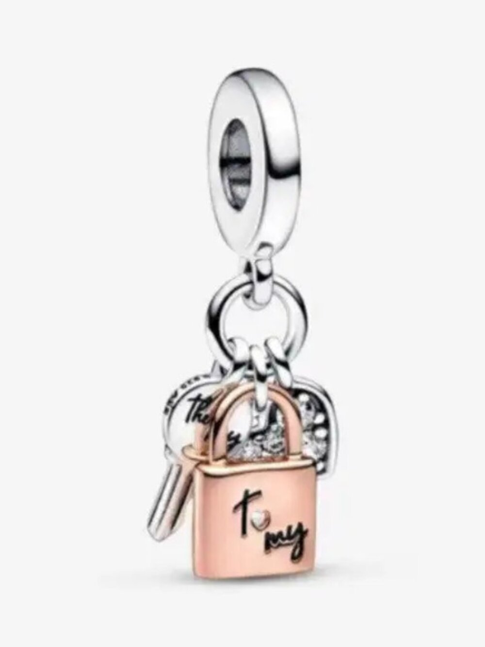 Pandora Two-tone Key, Padlock & Heart Triple Dangle Charm